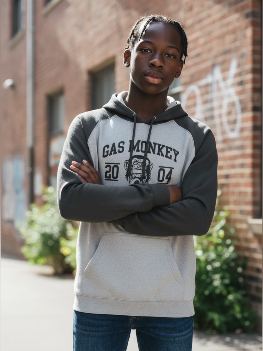 Gas Monkey Garage Two-Tone Gray Raglan Hoodie